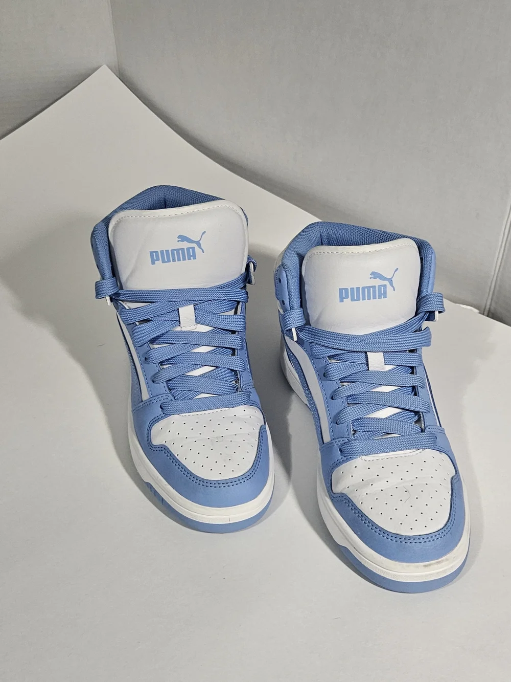 PUMA Rebound LayUp Mid White / Day Dream Blue Marble High Top Sneakers